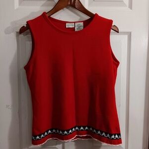 White Stag Christmas Sleeveless Top Knit Star Holiday Retro Minimalist